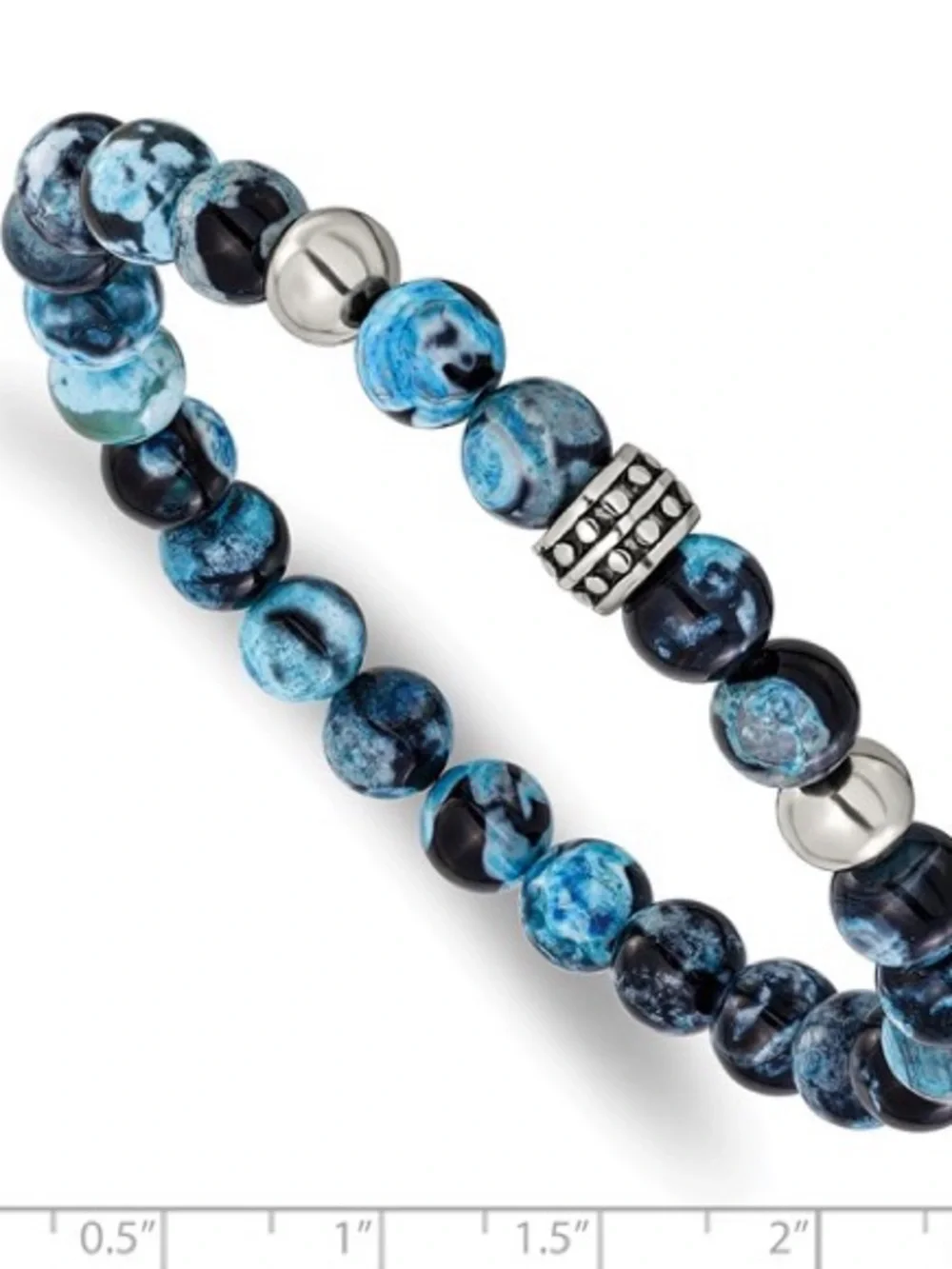 Chisel 8mm Black & Blue Apatite Stainless Steel Beaded Stretch Bracelet**